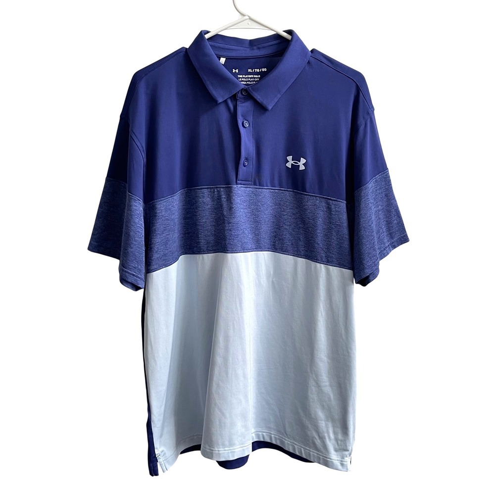 Under Armour Mens XL The Playoff Polo Blue Colorblock Short Sleeve Golf Shirt